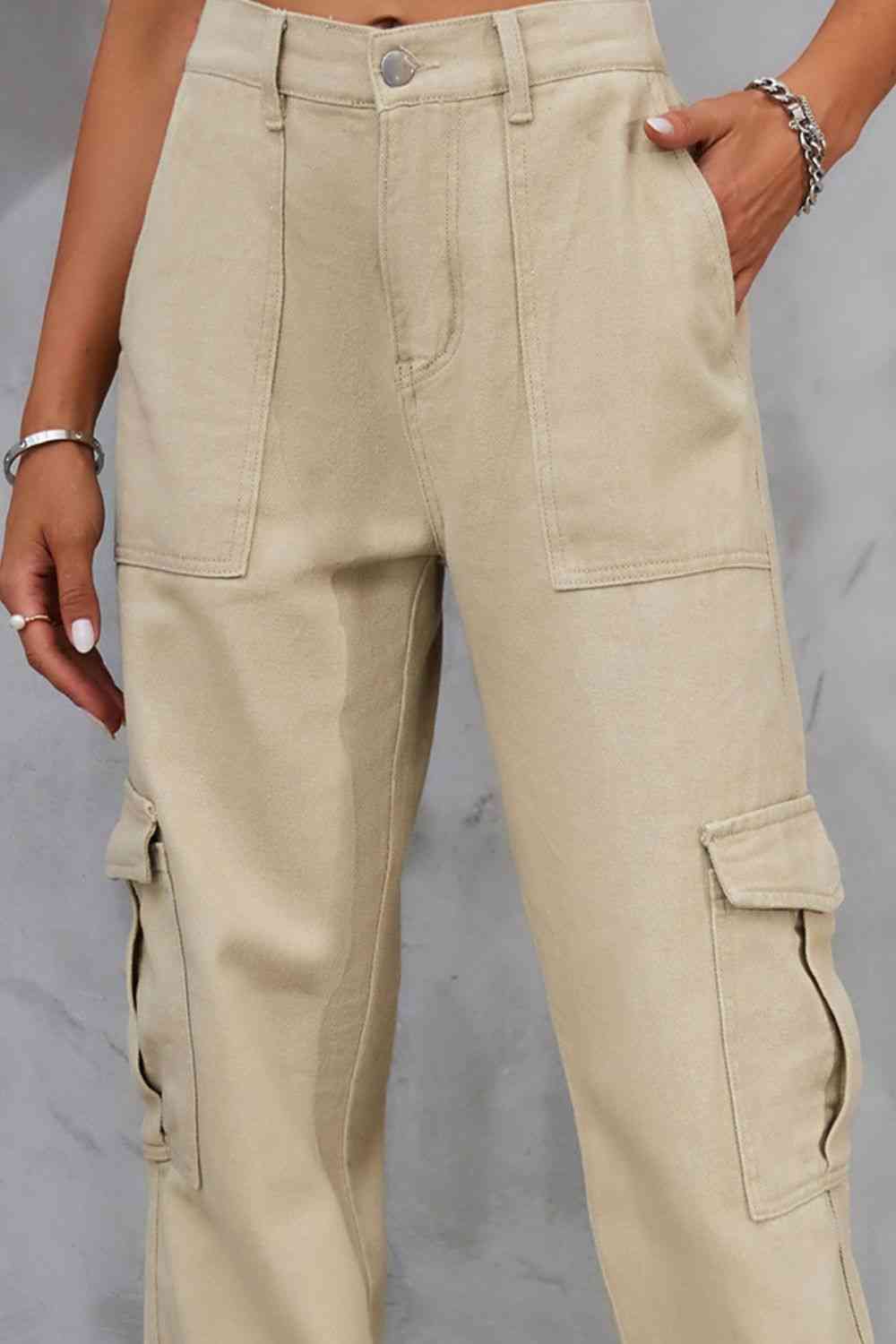Buttoned High Waist Pants with Pockets
