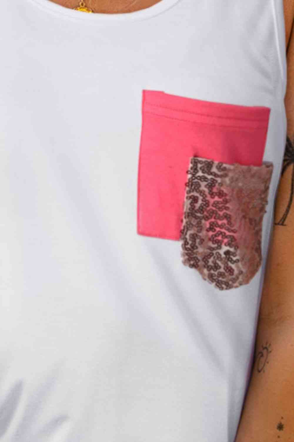Printed Color Block Pocket Patch Top