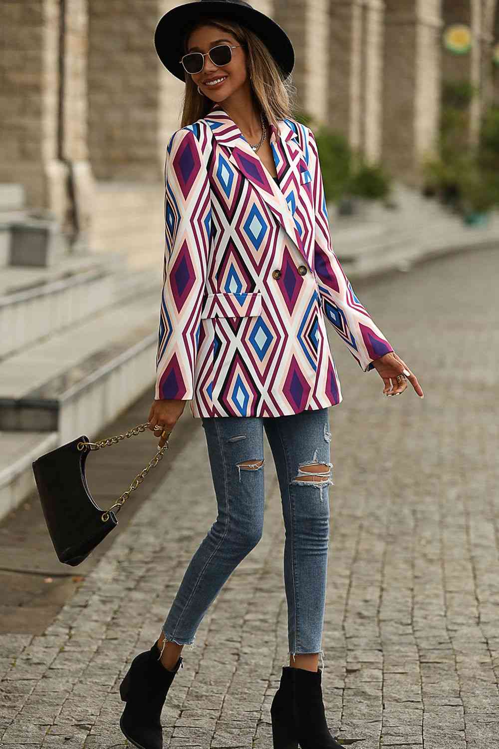 Geometrical Pattern Blazer with Pocket