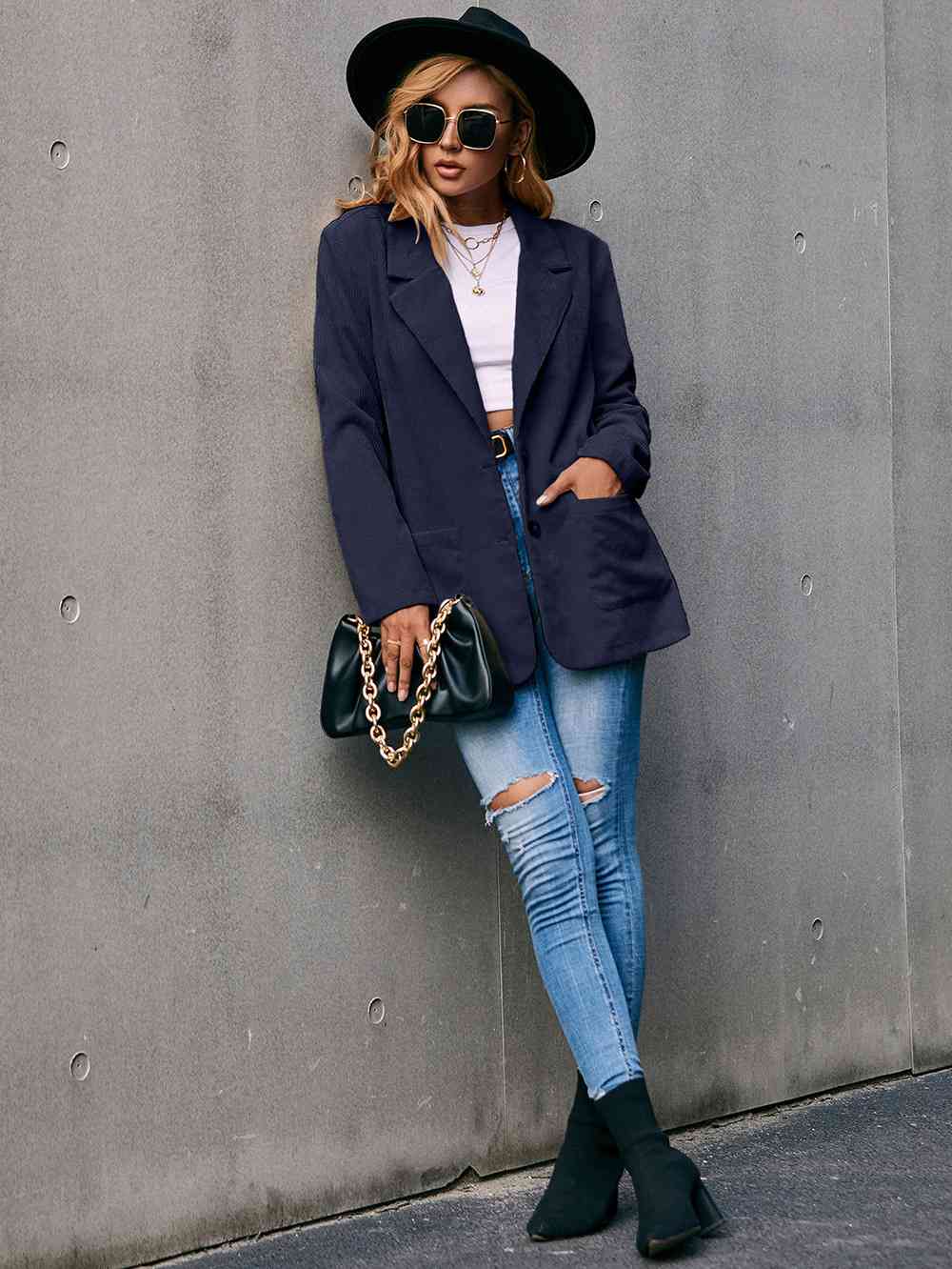 Corduroy Long Sleeve Blazer with Pockets