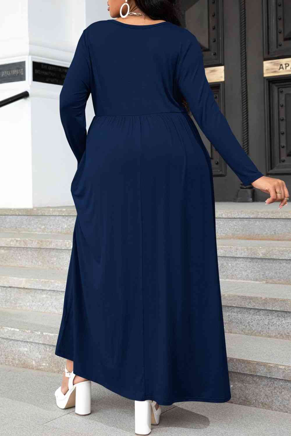 Round Neck Long Sleeve Dress with Pockets