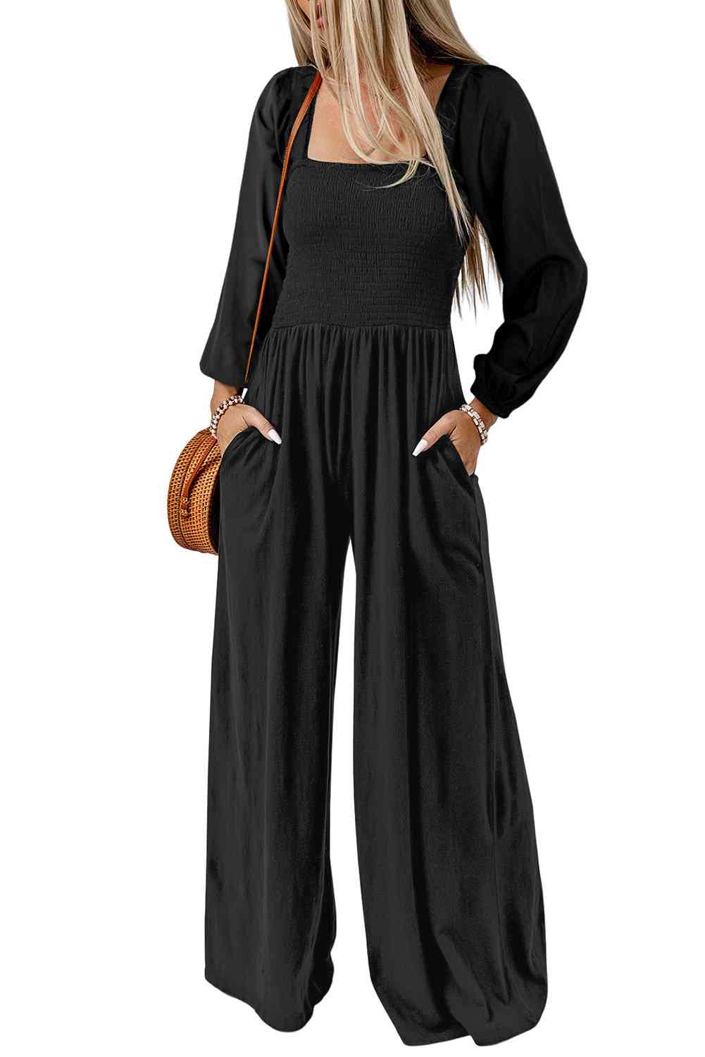Square Neck Jumpsuit with Pockets