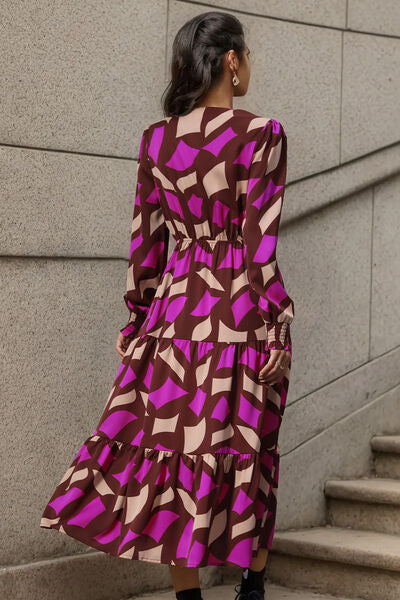 Printed Lantern Sleeve Dress with Pockets