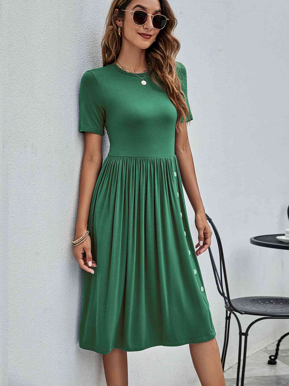 Button Detail Dress with Pockets