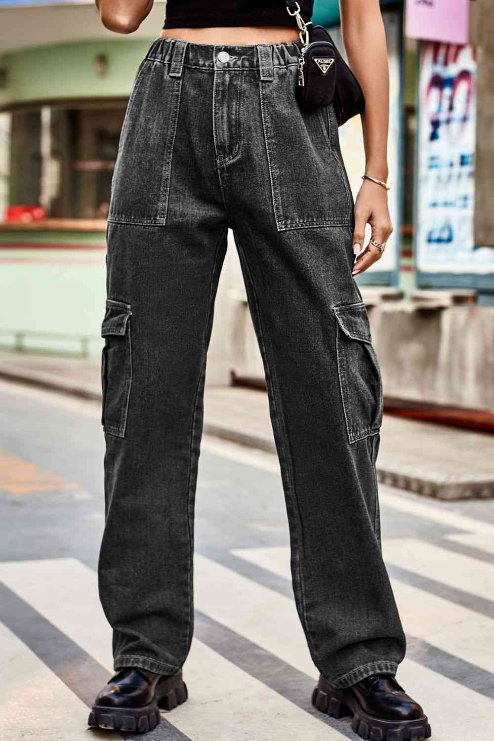 Loose Fit Denim Pants with Pockets