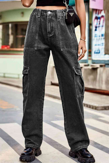 Loose Fit Denim Pants with Pockets