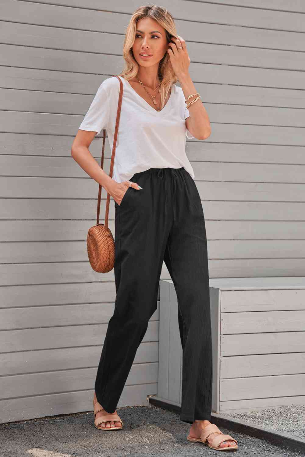 Elastic Waist Pants with Pockets