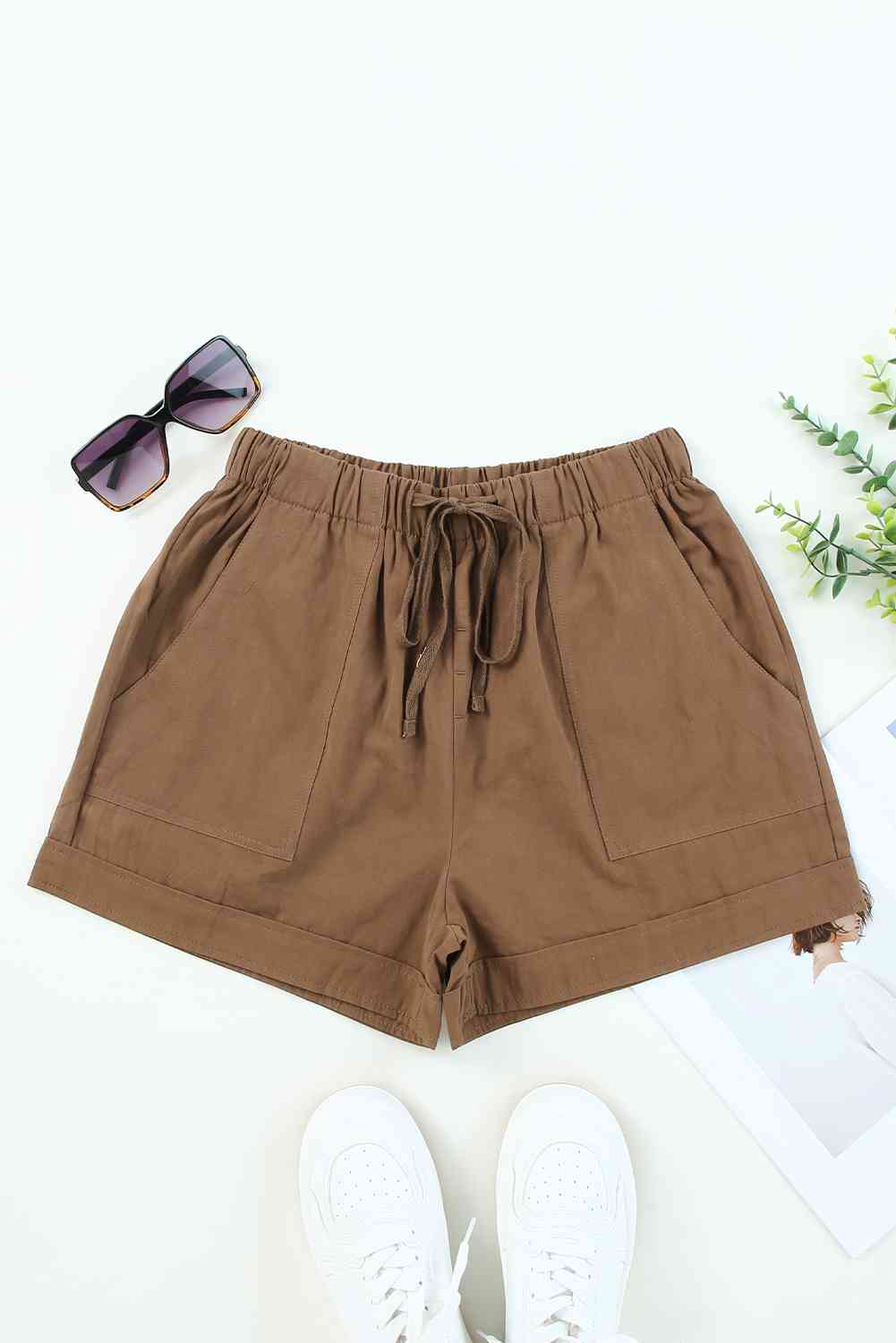 Drawstring Elastic Waist Shorts with Pockets