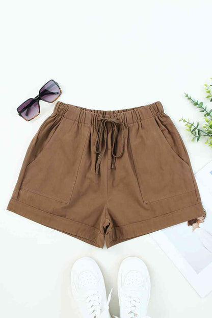 Drawstring Elastic Waist Shorts with Pockets
