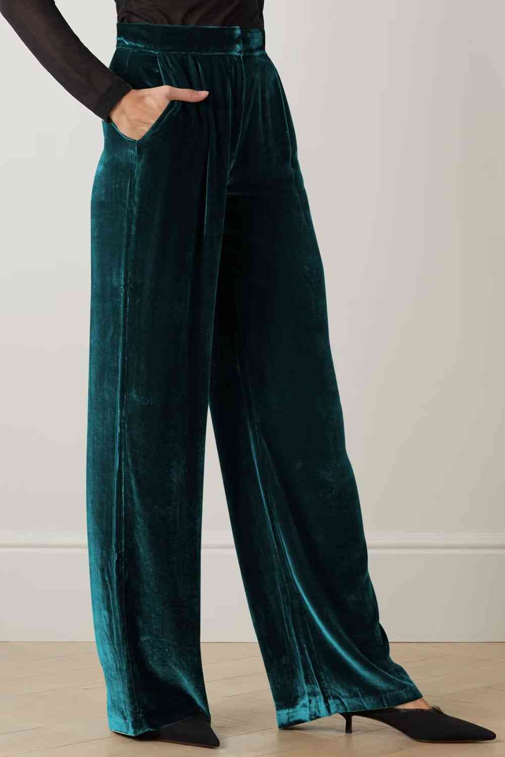 Loose Fit High Waist Pants with Pockets