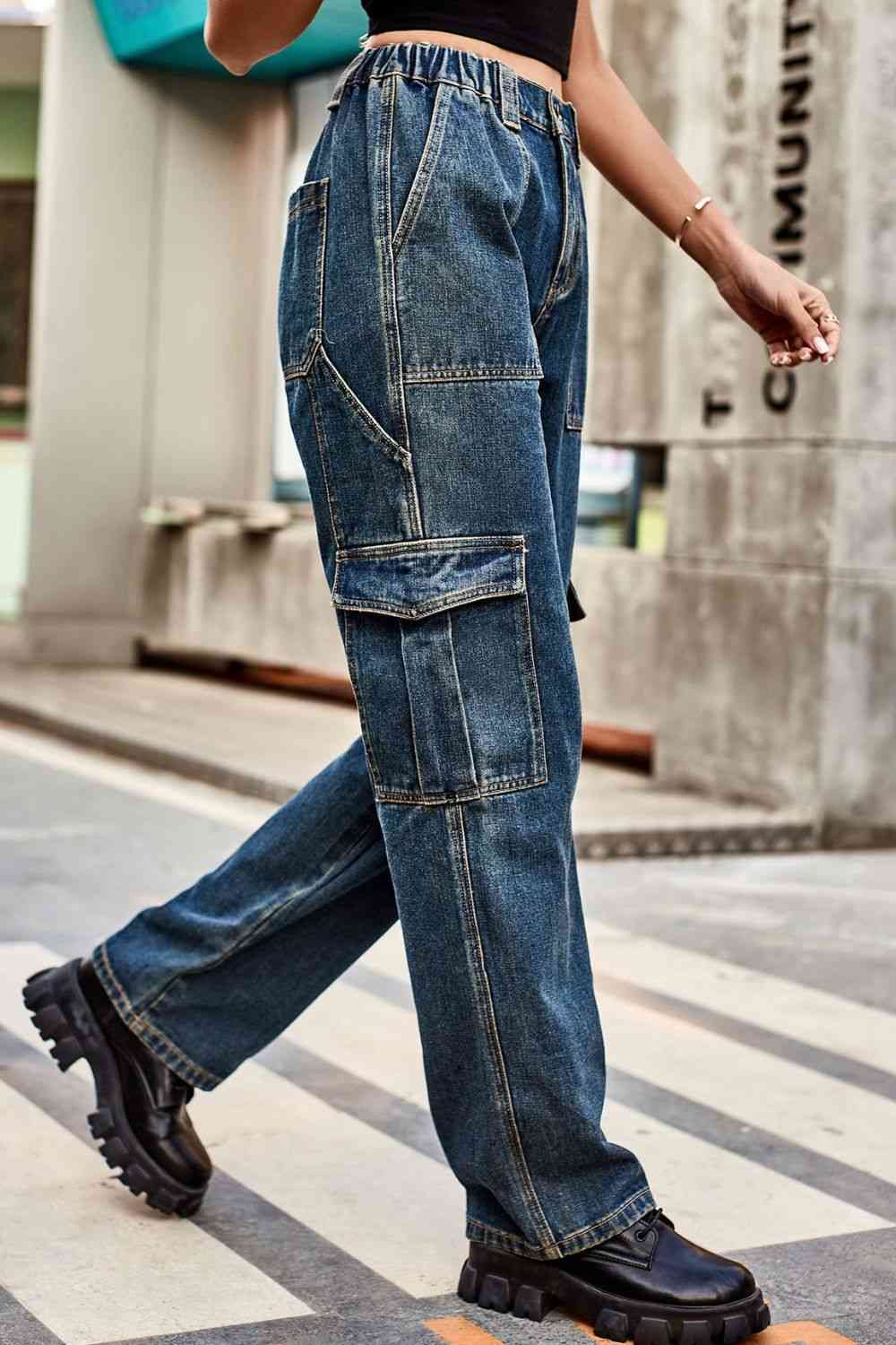 Loose Fit Denim Pants with Pockets
