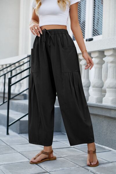 Drawstring Pocketed Wide Leg Pants