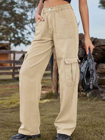 Pocketed Wide Leg Denim Pants
