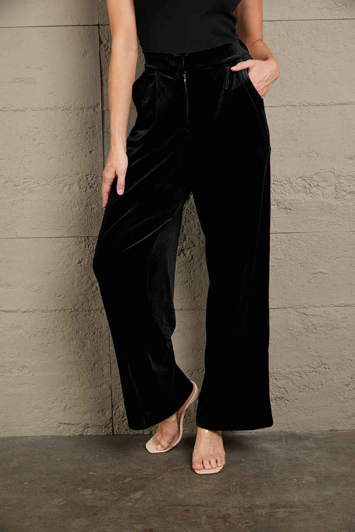 Loose Fit High Waist Pants with Pockets