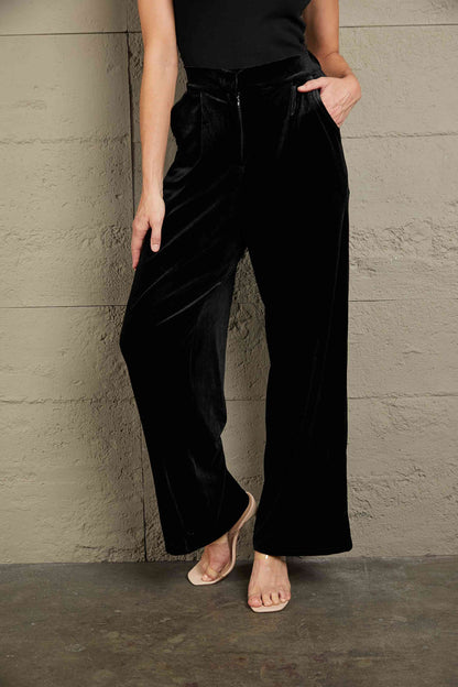 Loose Fit High Waist Pants with Pockets