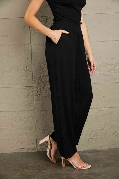 Elastic Waist Straight Leg Pants with Pockets