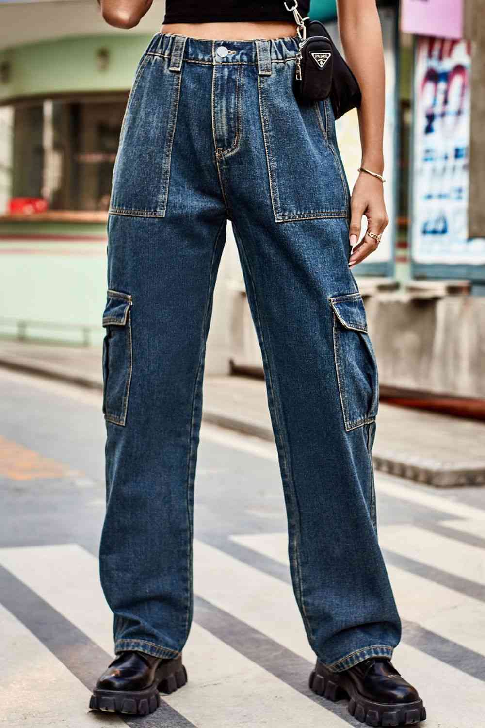 Loose Fit Denim Pants with Pockets