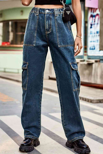 Loose Fit Denim Pants with Pockets