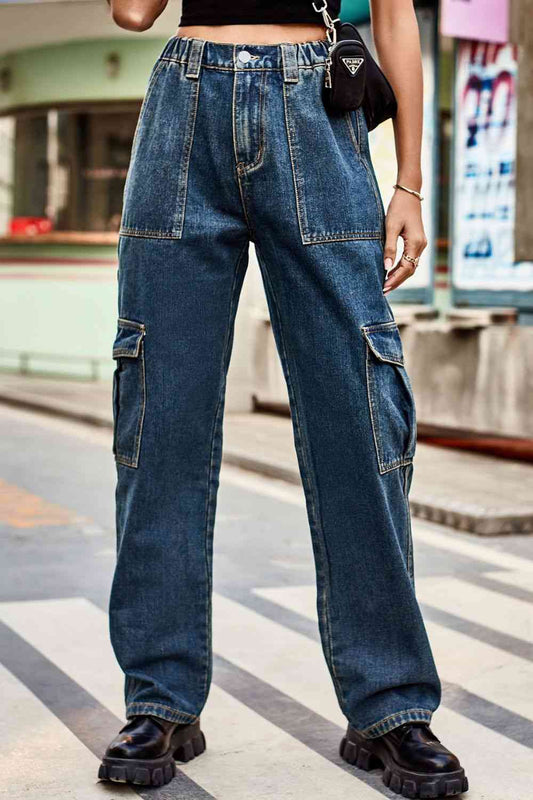 Loose Fit Denim Pants with Pockets