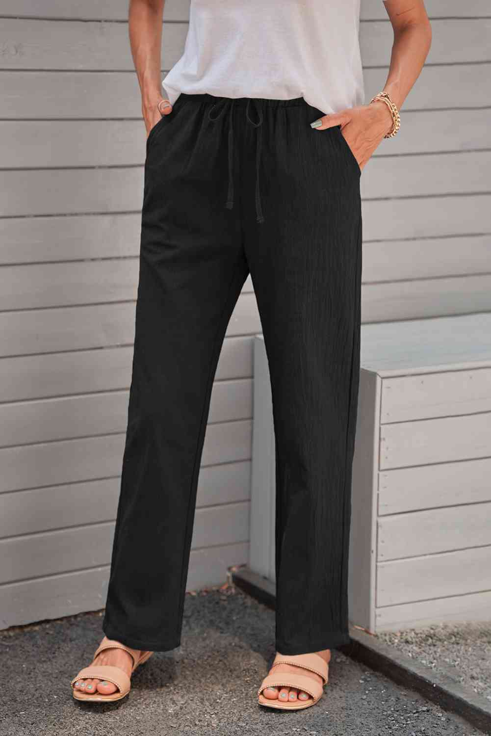 Elastic Waist Pants with Pockets