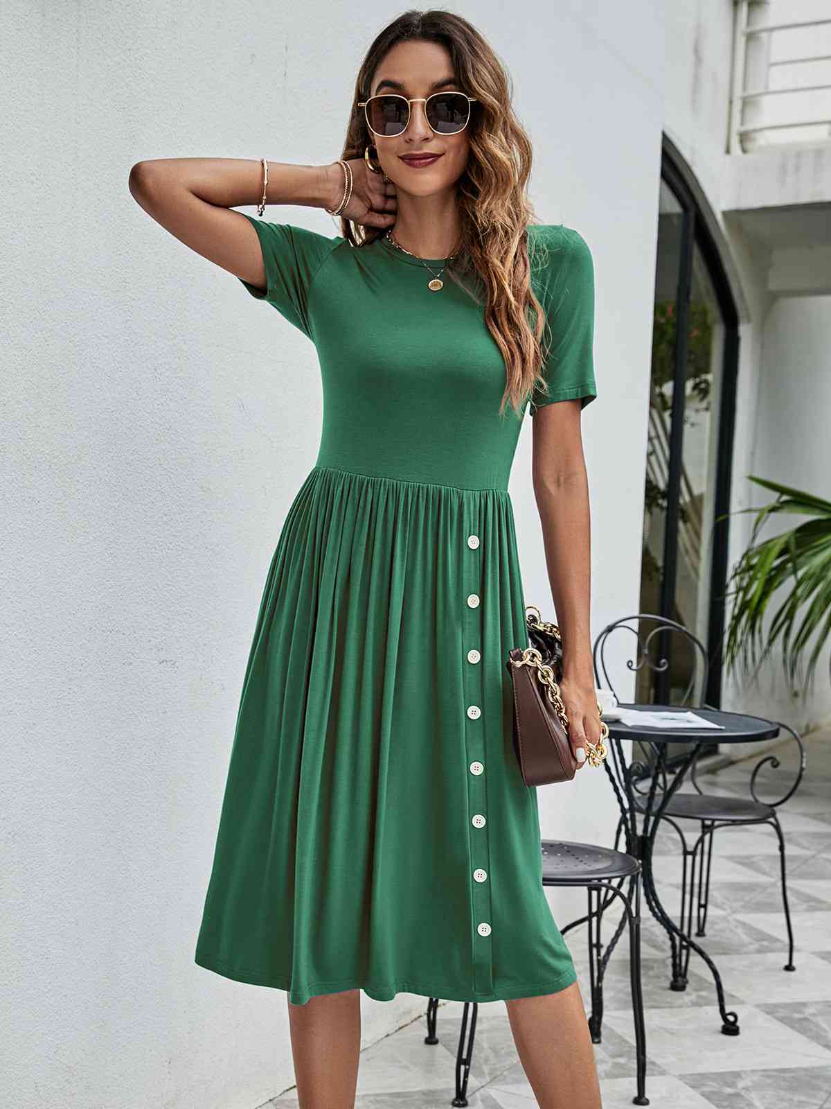 Button Detail Dress with Pockets