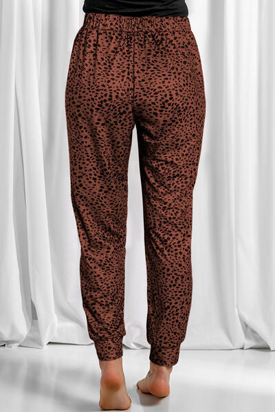 Leopard Drawstring Pocketed Pants