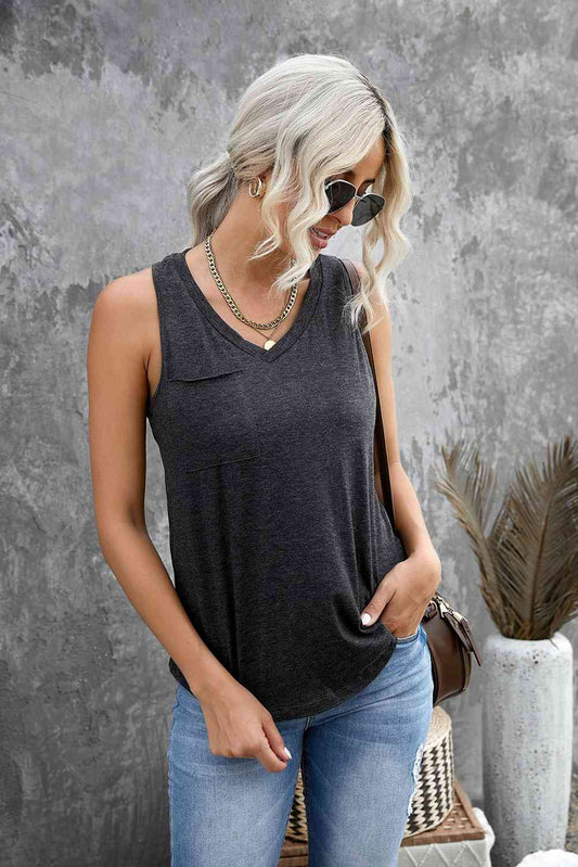 V-Neck Pocketed Top
