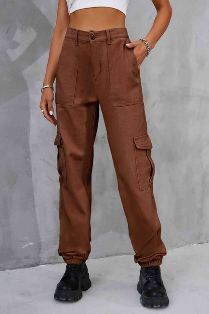 Buttoned High Waist Pants with Pockets