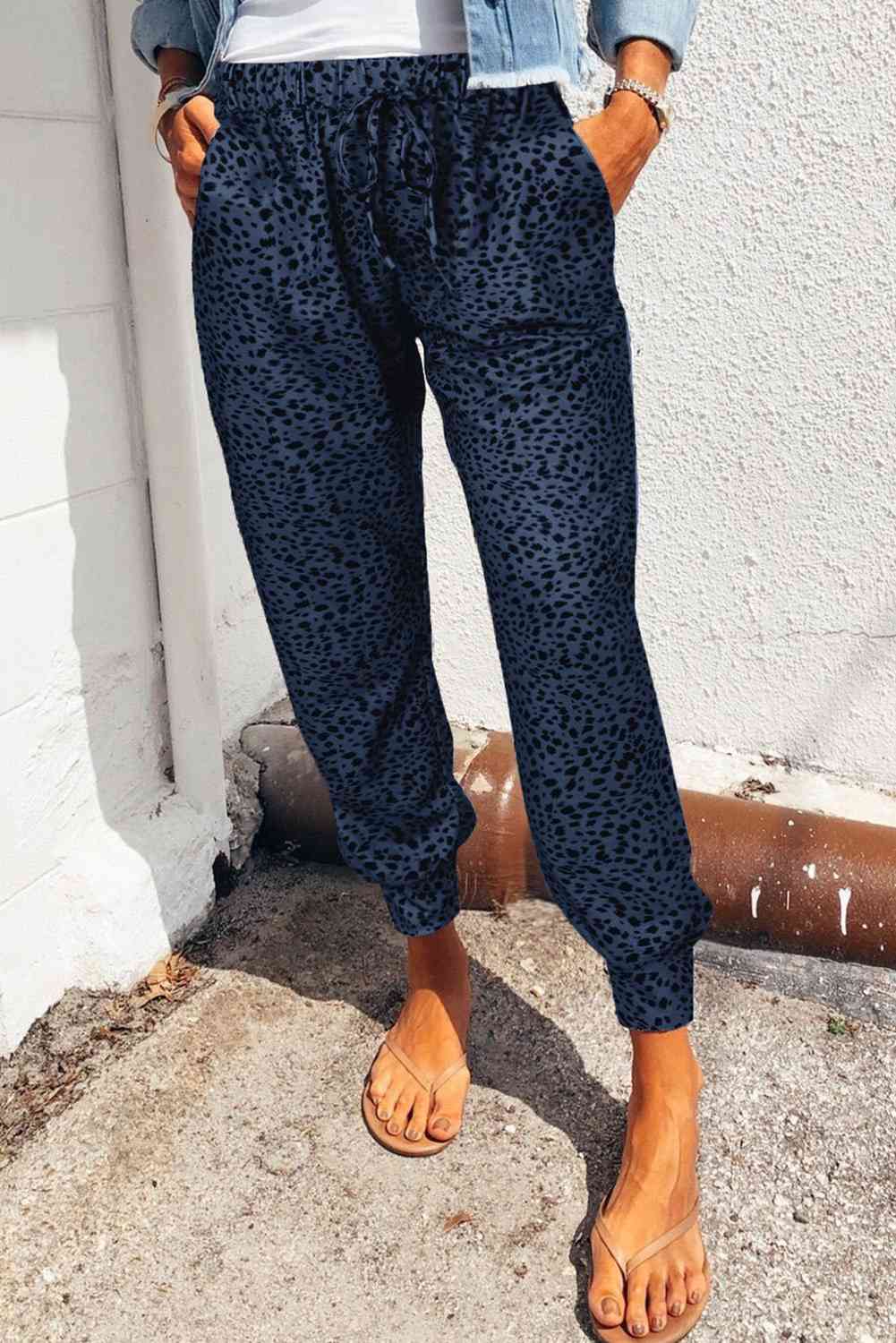 Leopard Pattern Pocketed Pants