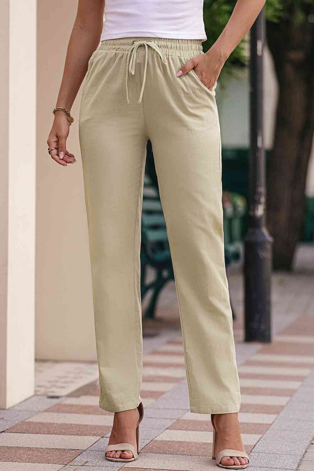 Elastic Waist Pants with Pockets