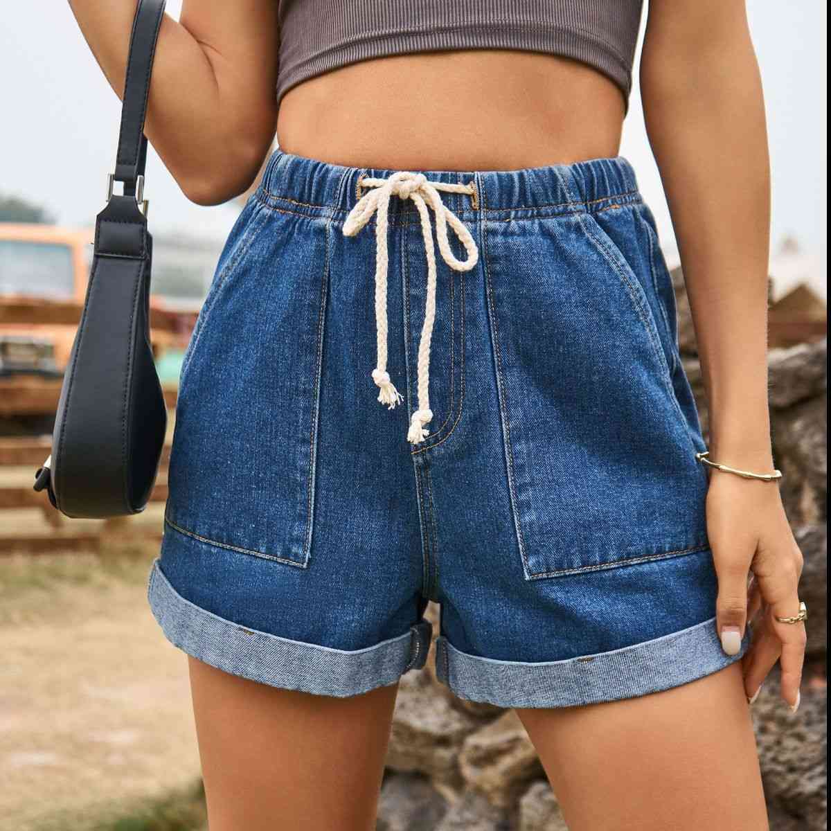 High Waist Denim Shorts with Pockets