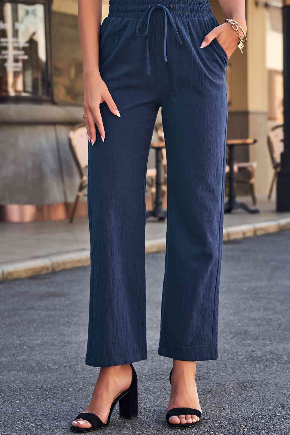Elastic Waist Pants with Pockets