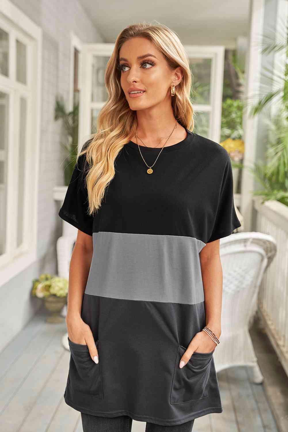 Color Block Top with Pockets