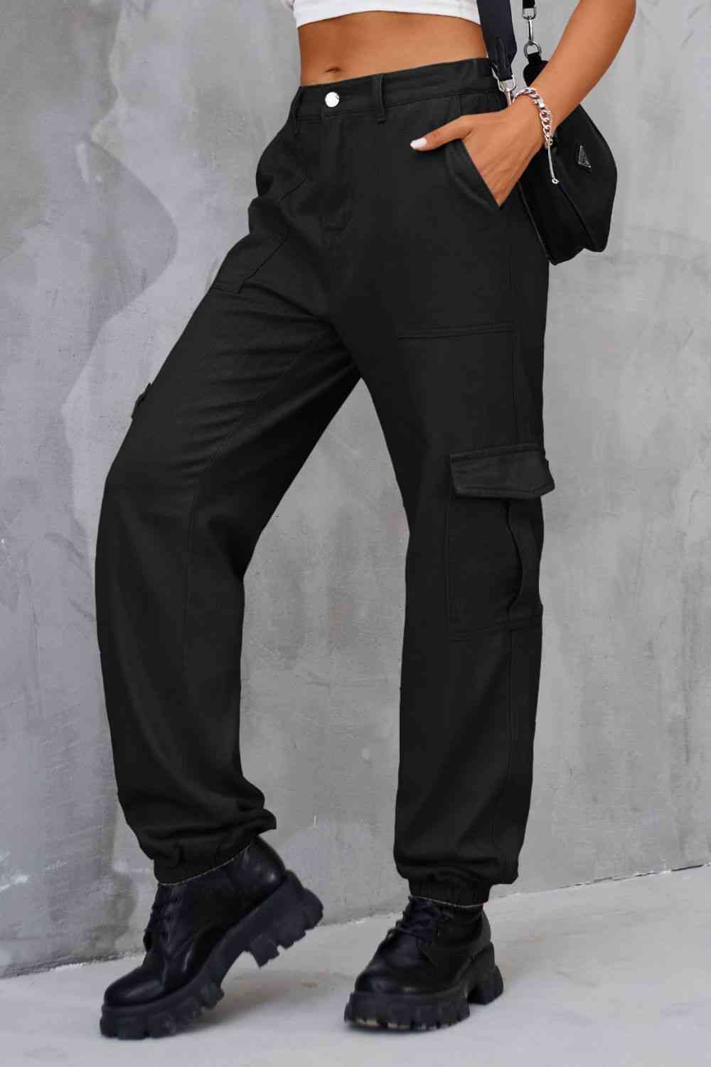Buttoned High Waist Pants with Pockets