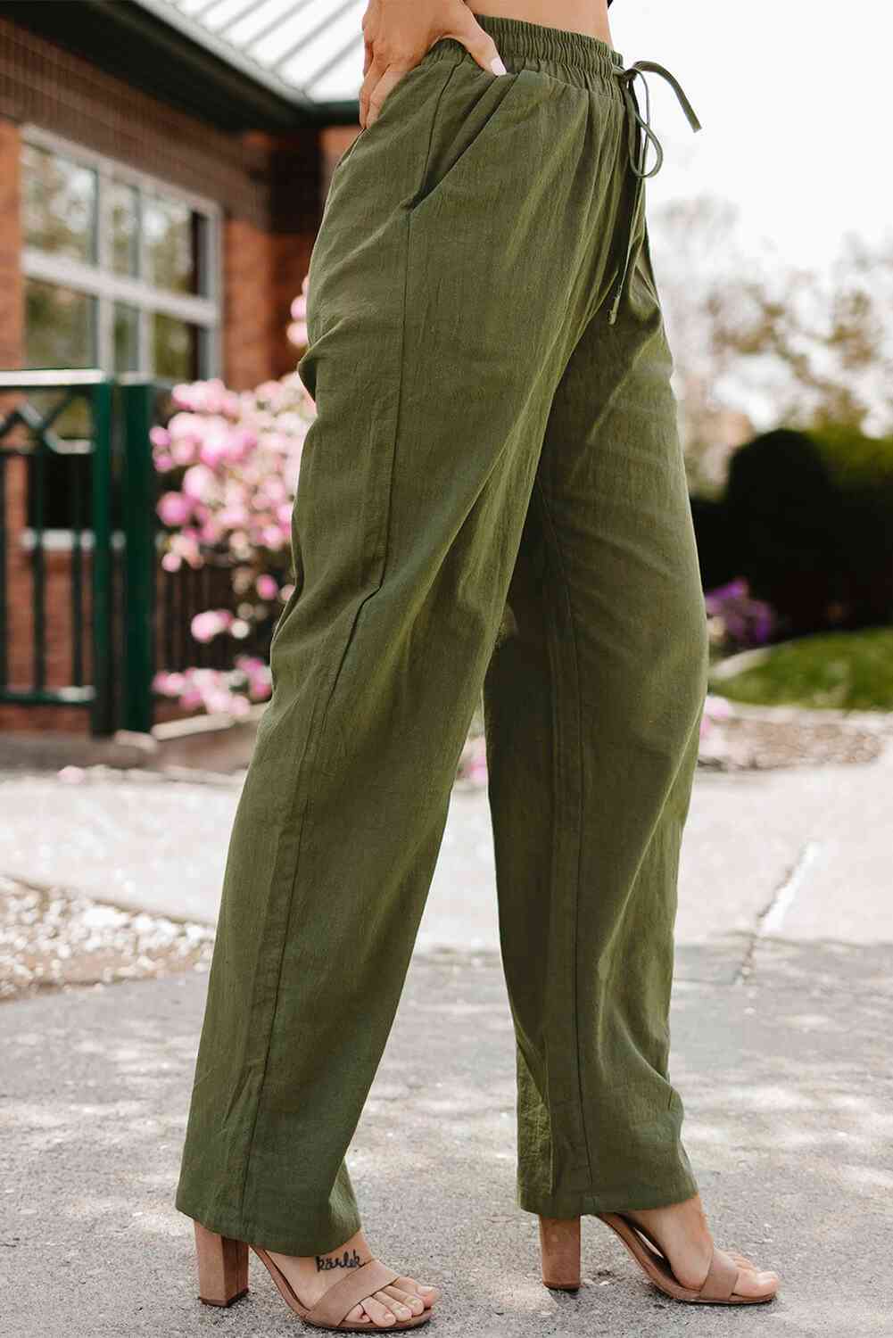 Elastic Waist Pants with Pockets