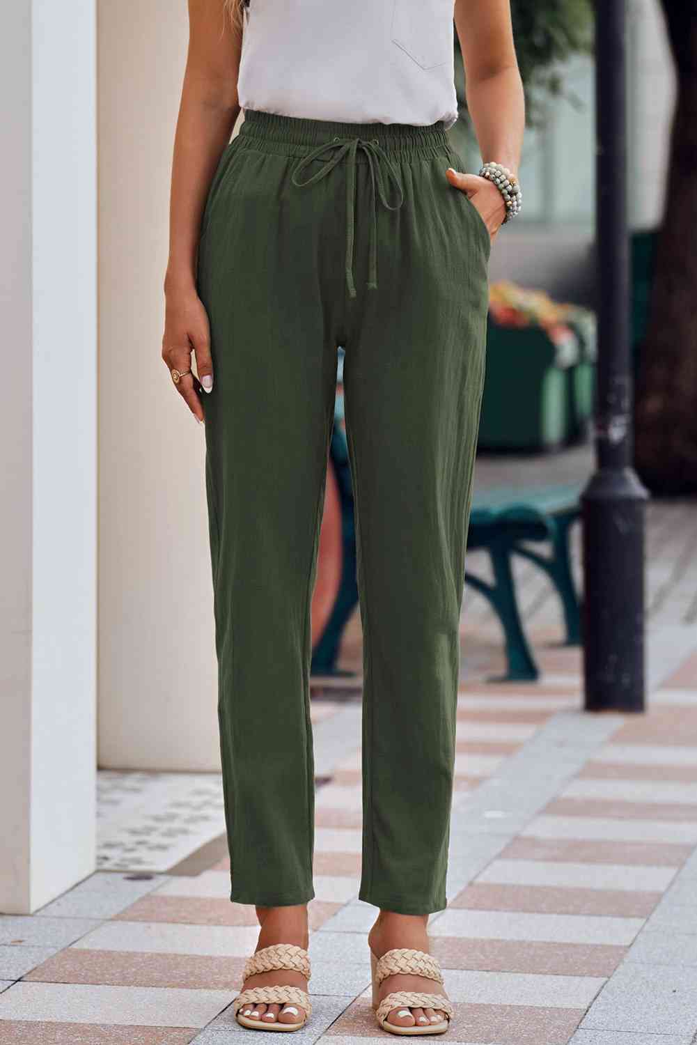 Elastic Waist Pants with Pockets