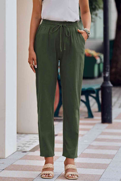 Elastic Waist Pants with Pockets
