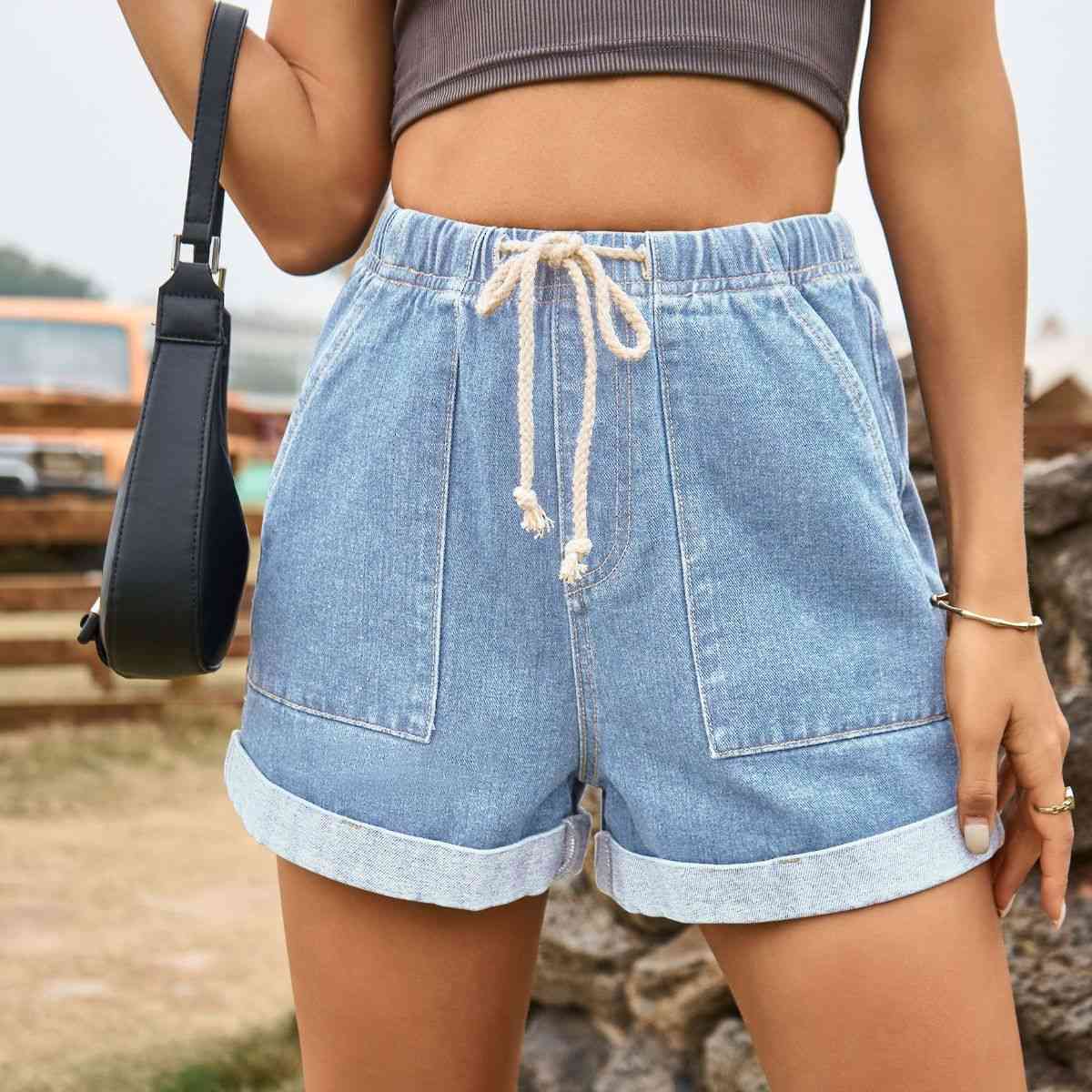 High Waist Denim Shorts with Pockets
