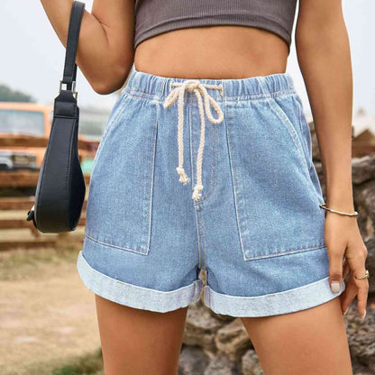 High Waist Denim Shorts with Pockets