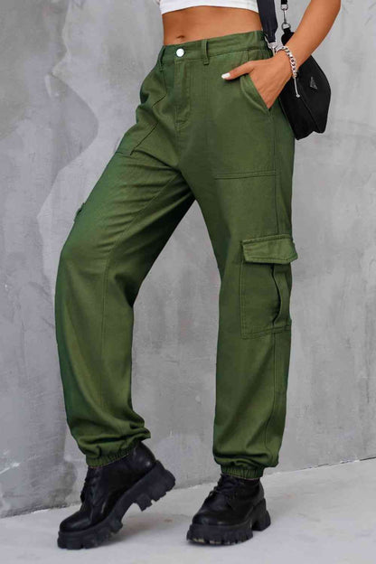 Buttoned High Waist Pants with Pockets