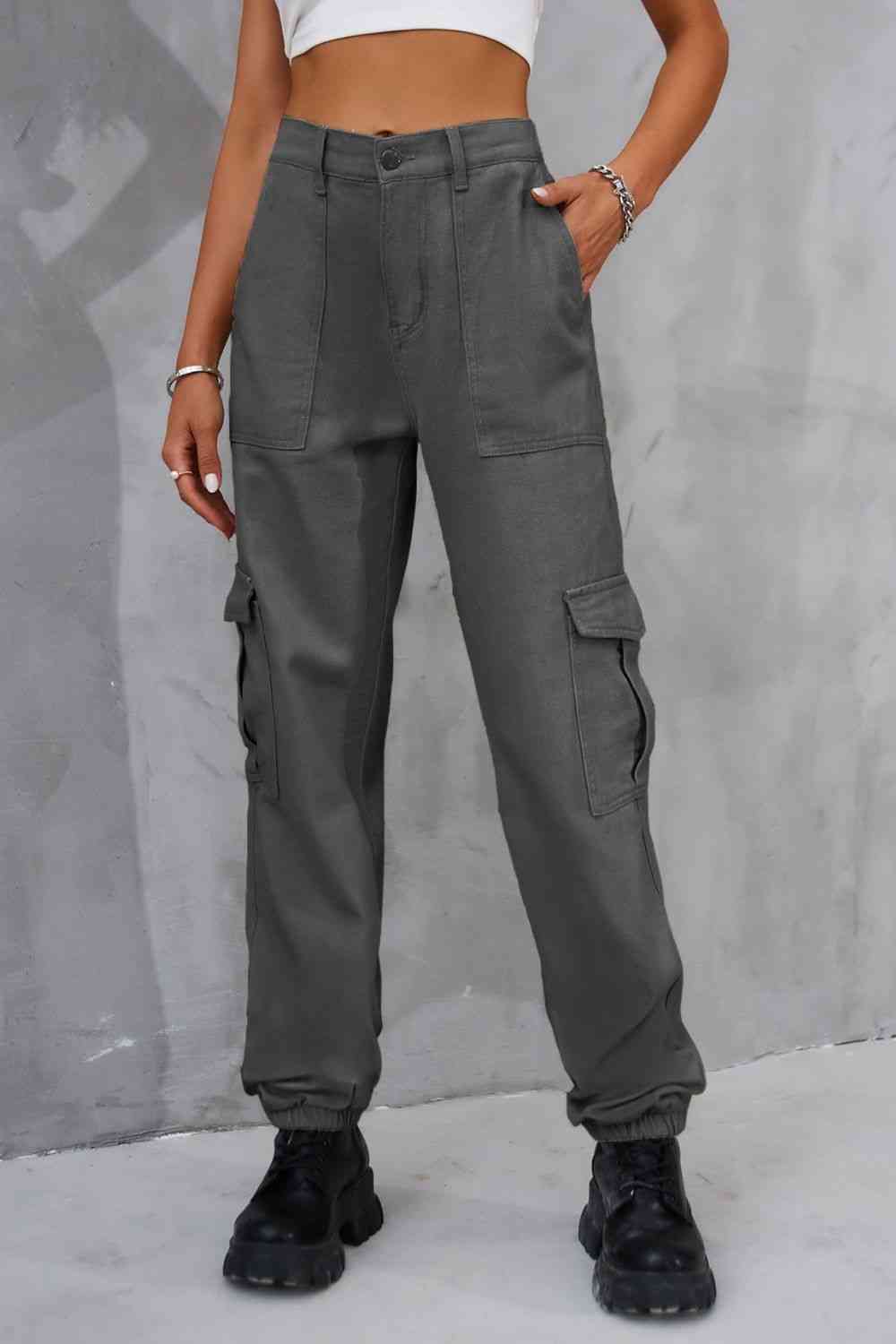 Buttoned High Waist Pants with Pockets