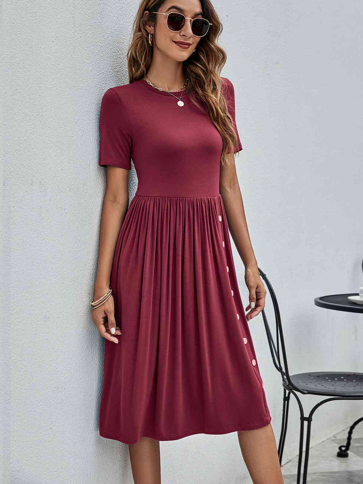 Button Detail Dress with Pockets