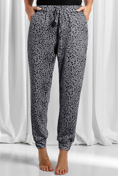 Leopard Drawstring Pocketed Pants