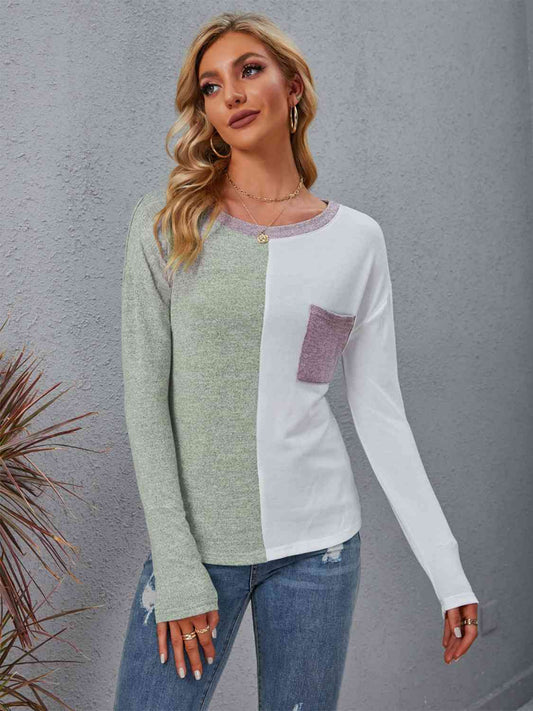 Color Block Top with Pocket
