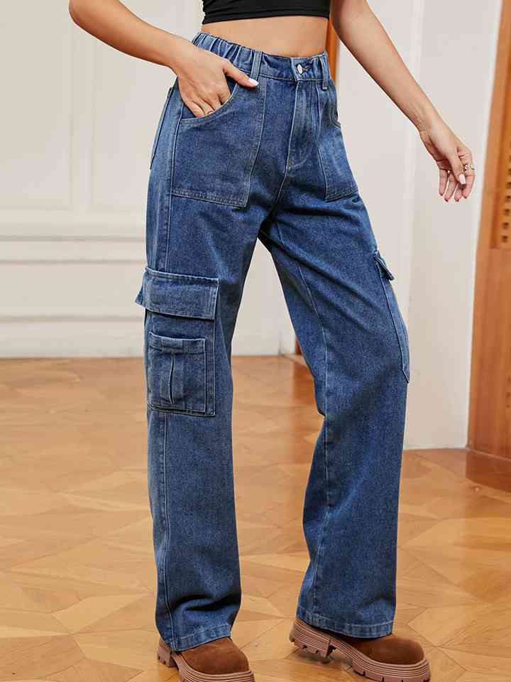 Pocketed Wide Leg Denim Pants