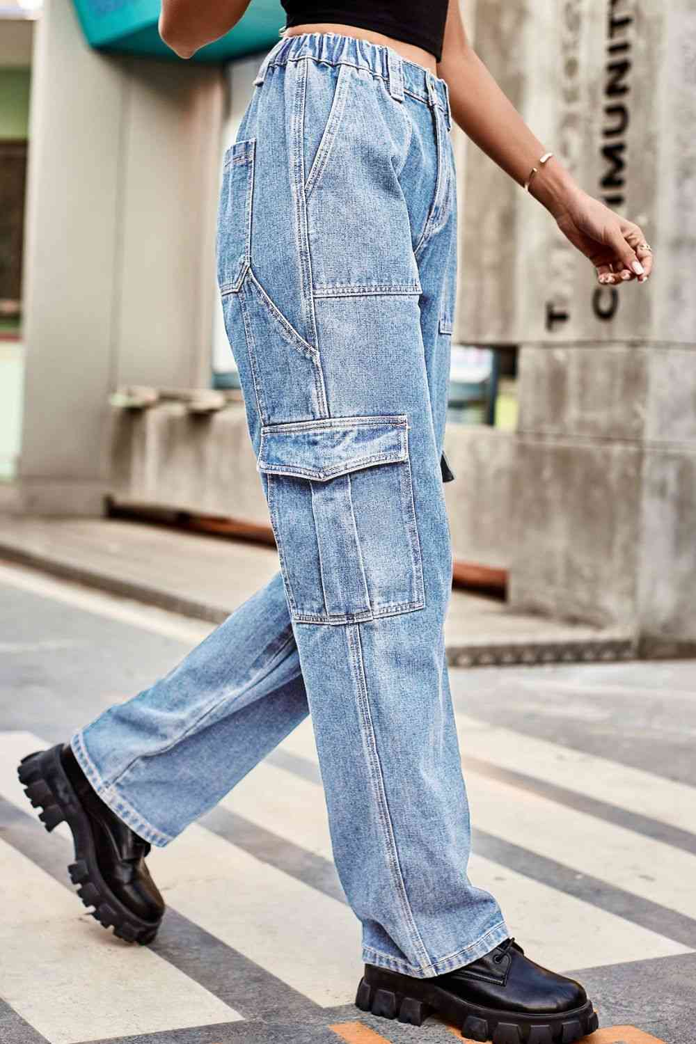 Loose Fit Denim Pants with Pockets