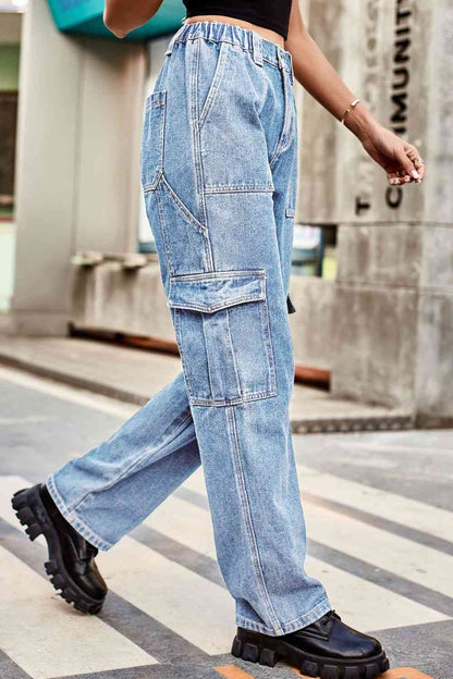 Loose Fit Denim Pants with Pockets