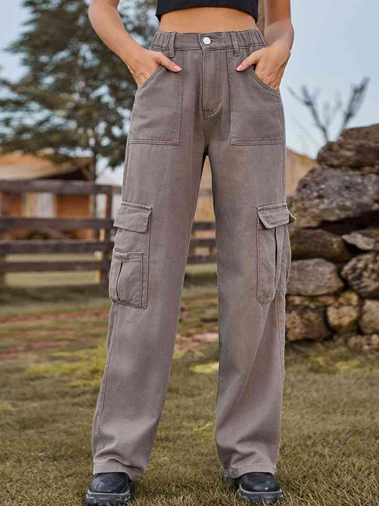 Pocketed Wide Leg Denim Pants