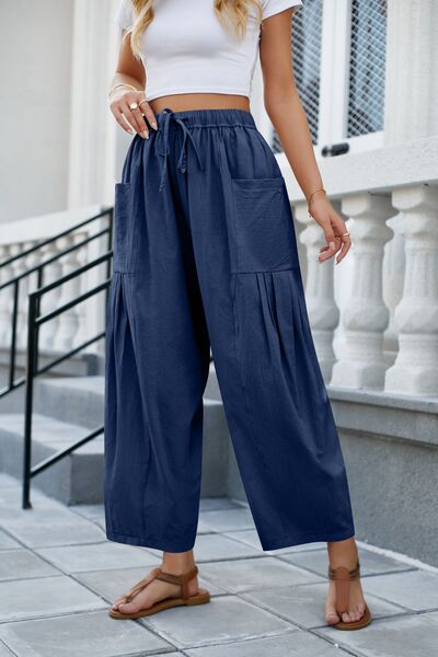 Drawstring Pocketed Wide Leg Pants