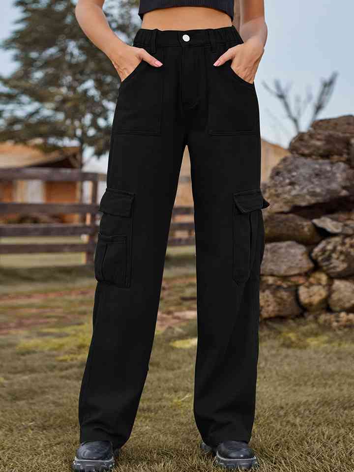 Pocketed Wide Leg Denim Pants